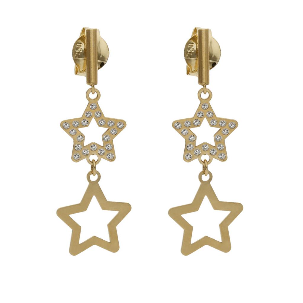 Pendientes oro 18 kt estrellas circonitas - 8x24mm