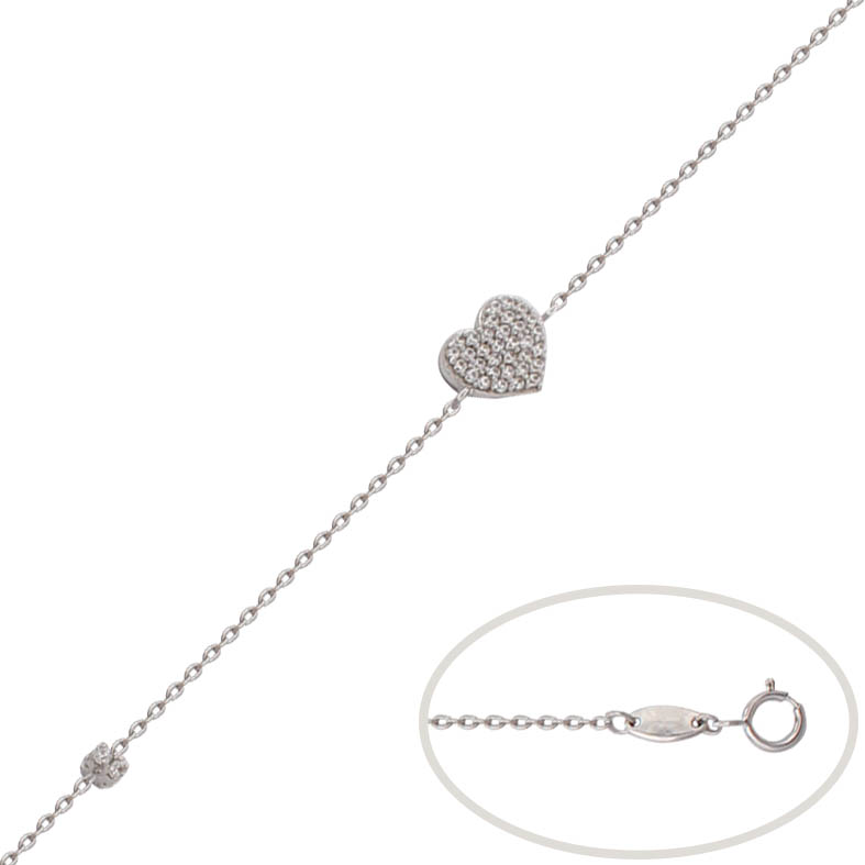 PULSERA ORO BLANCO 18KL CORAZON CIRCONITAS