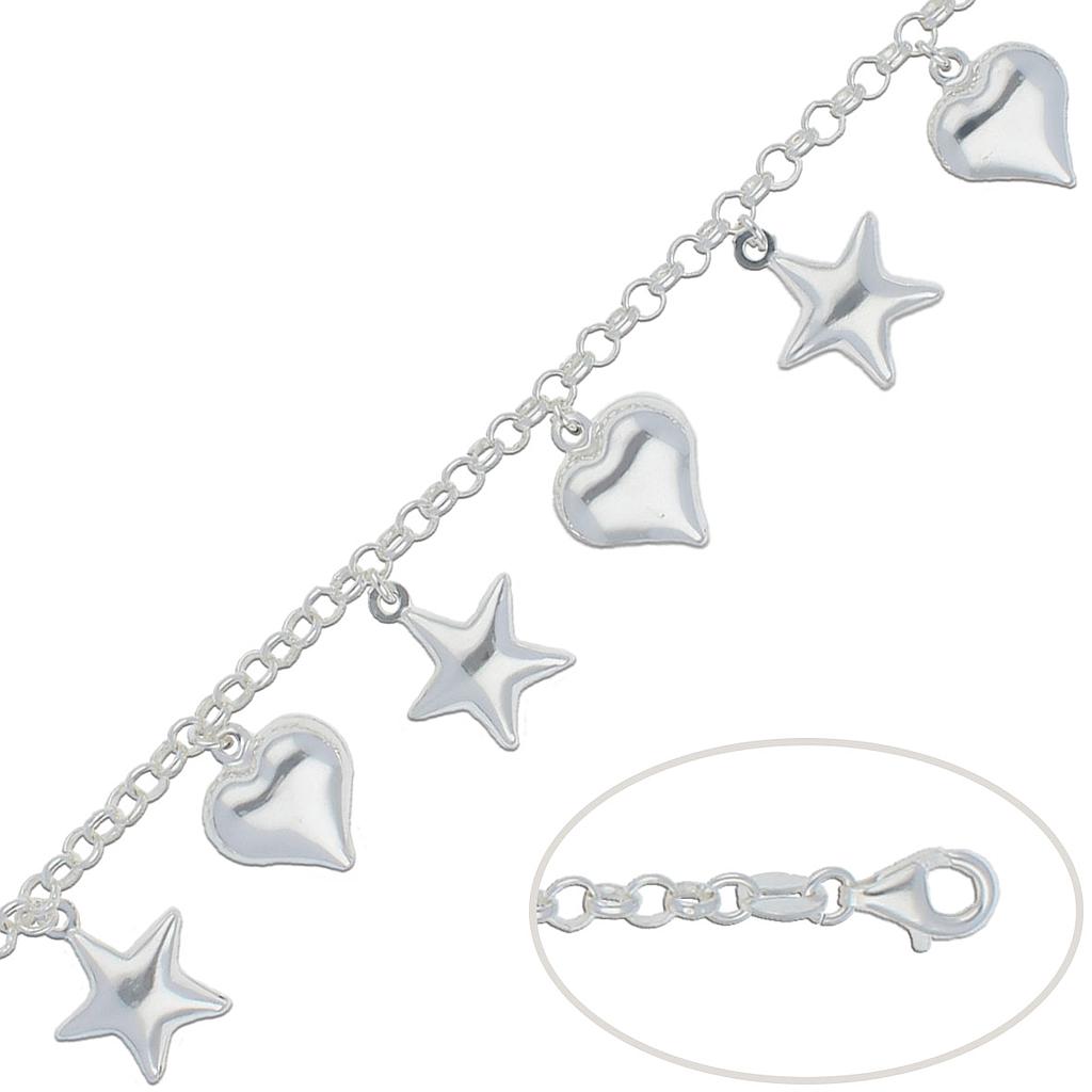 PULSERA PLATA 925MM ESTRELLAS - CORAZONES