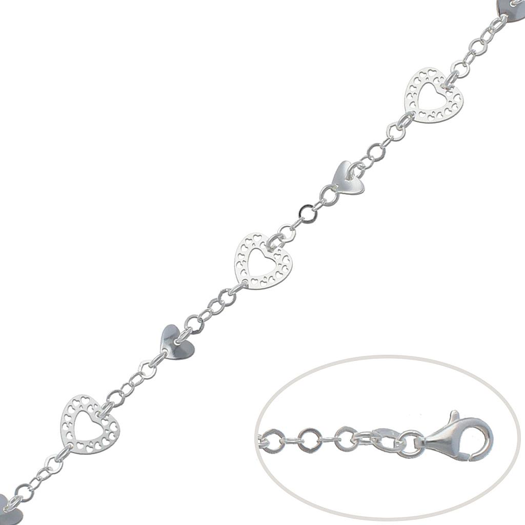 PULSERA PLATA 925MM CORAZONES