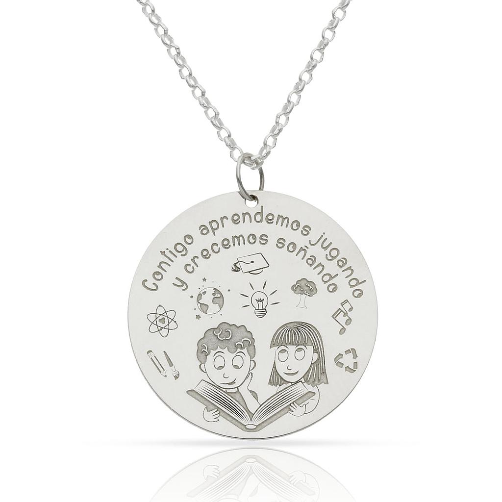 GARGANTILLA PLATA 925MM NIÑOS LIBRO + FRASE - 28MM