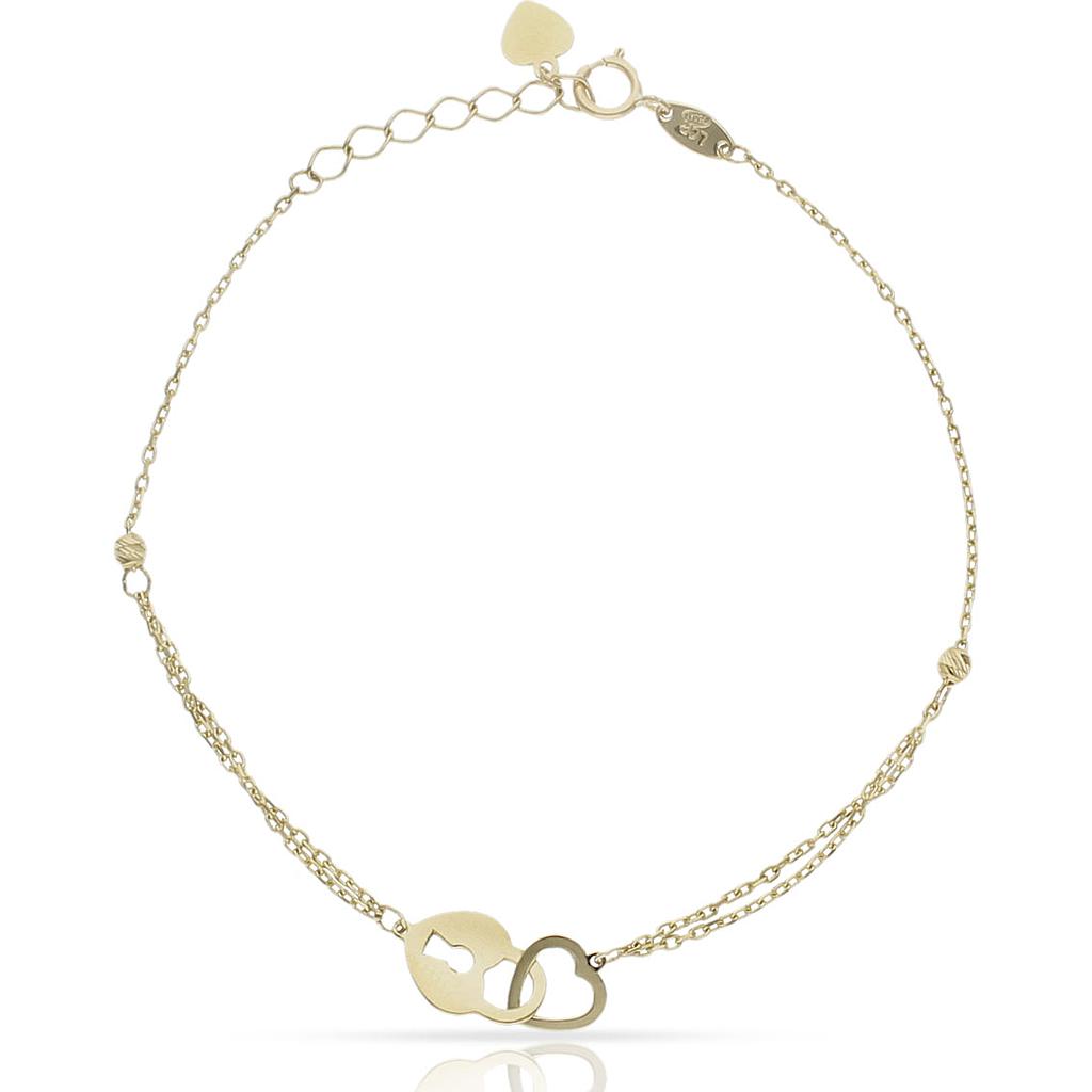 Pulsera oro 18 kt candado + corazon