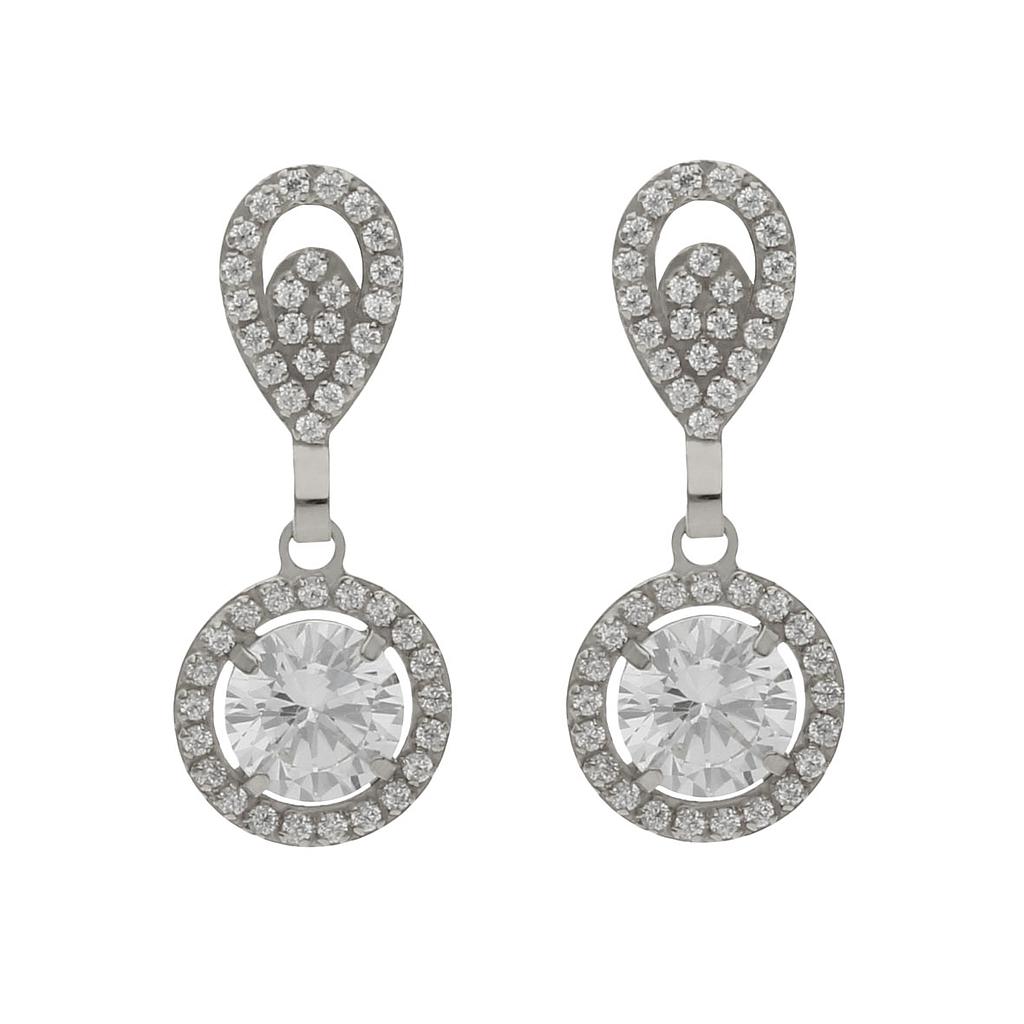 Pendientes oro blanco 18 kt circonitas - 9x22mm