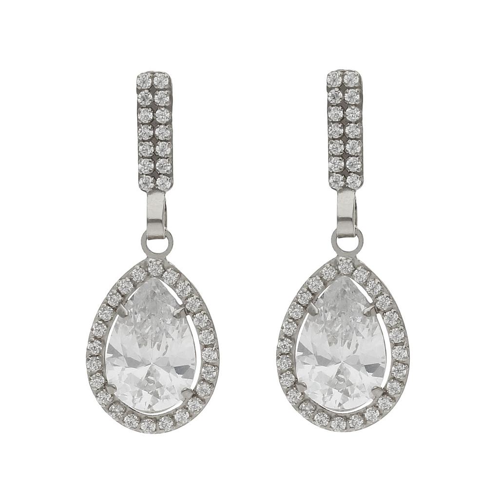 Pendientes oro blanco 18 kt circonitas - 9x25mm