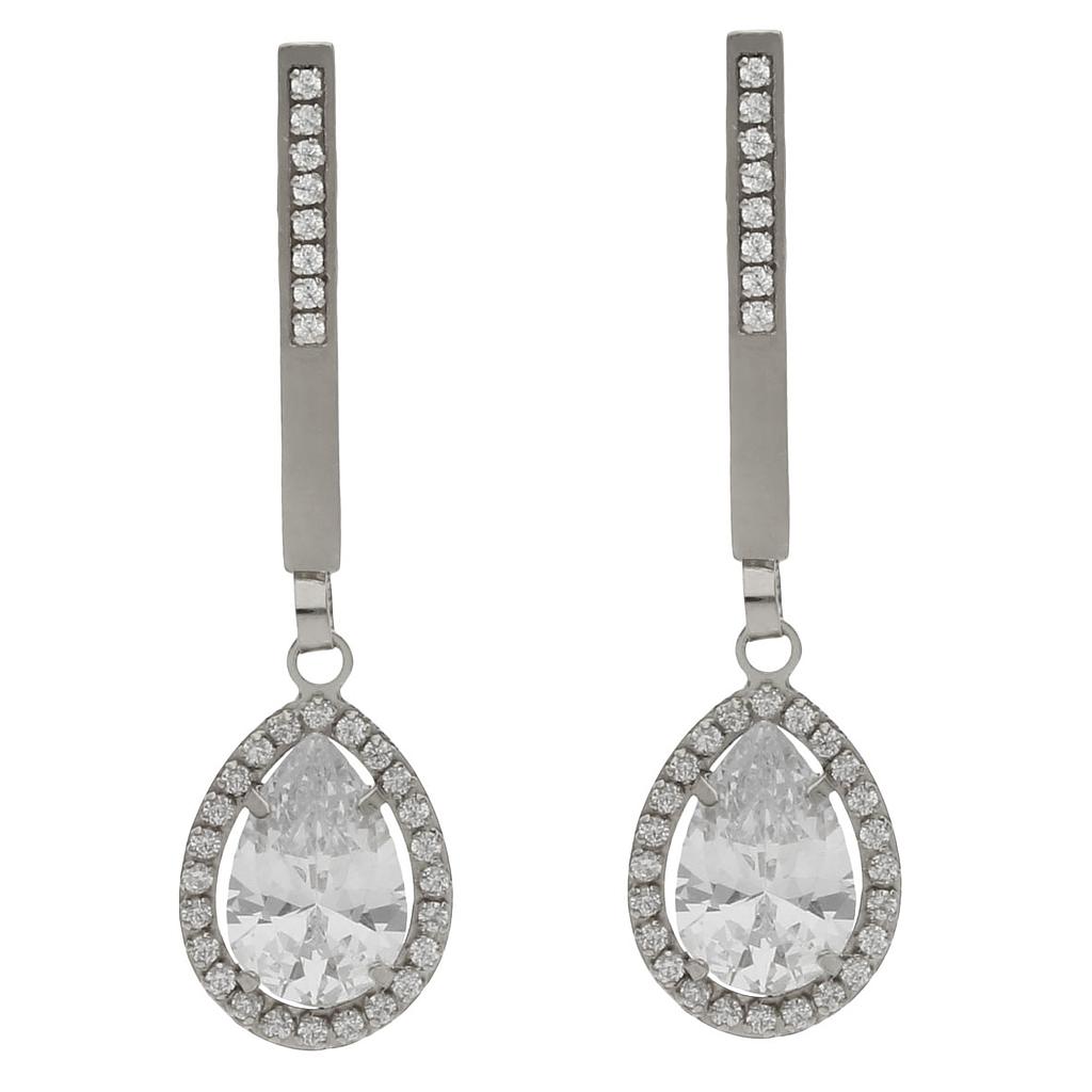 Pendientes oro blanco 18 kt circonitas - 9x35mm