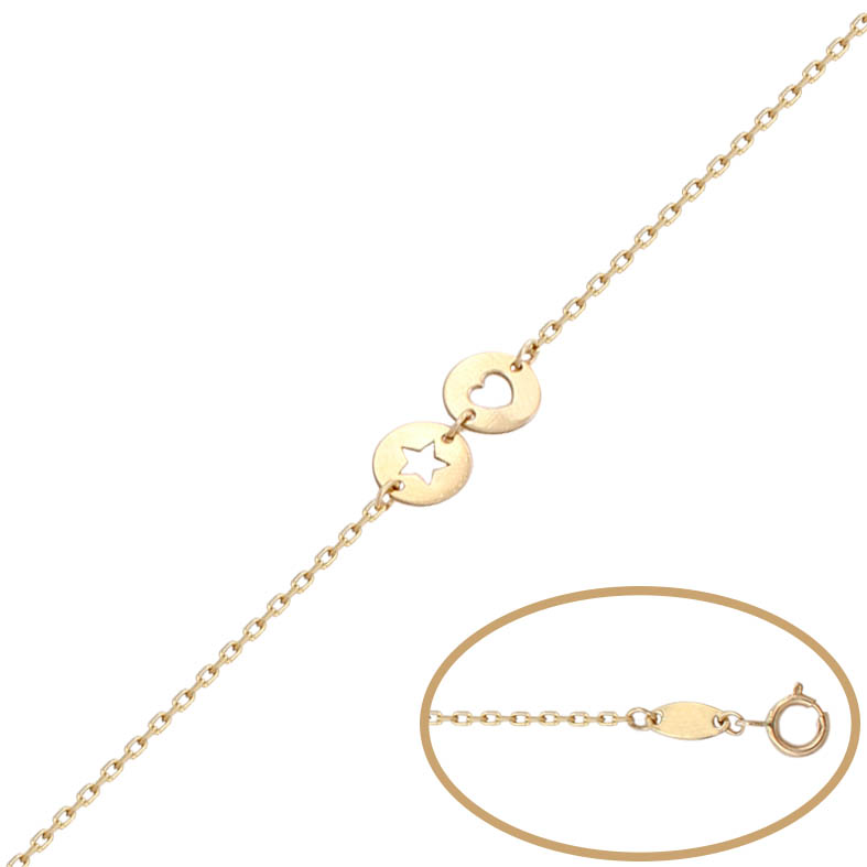 Pulsera estrella + corazon oro 18 kt 