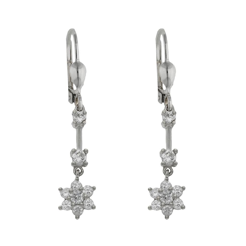 Pendientes oro blanco 18 kt circonitas - 7x36mm