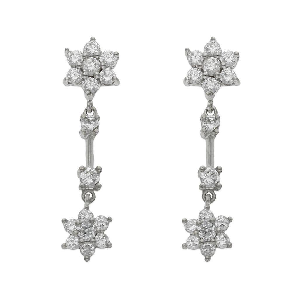 Pendientes oro blanco 18 kt circonitas - 8x32mm