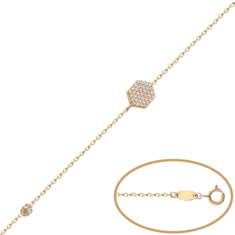 Pulsera oro 18 kt hexagono circonitas