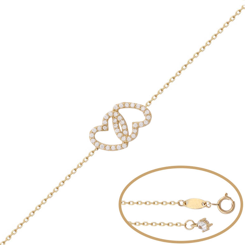 Pulsera oro 18 kt corazones circonitas