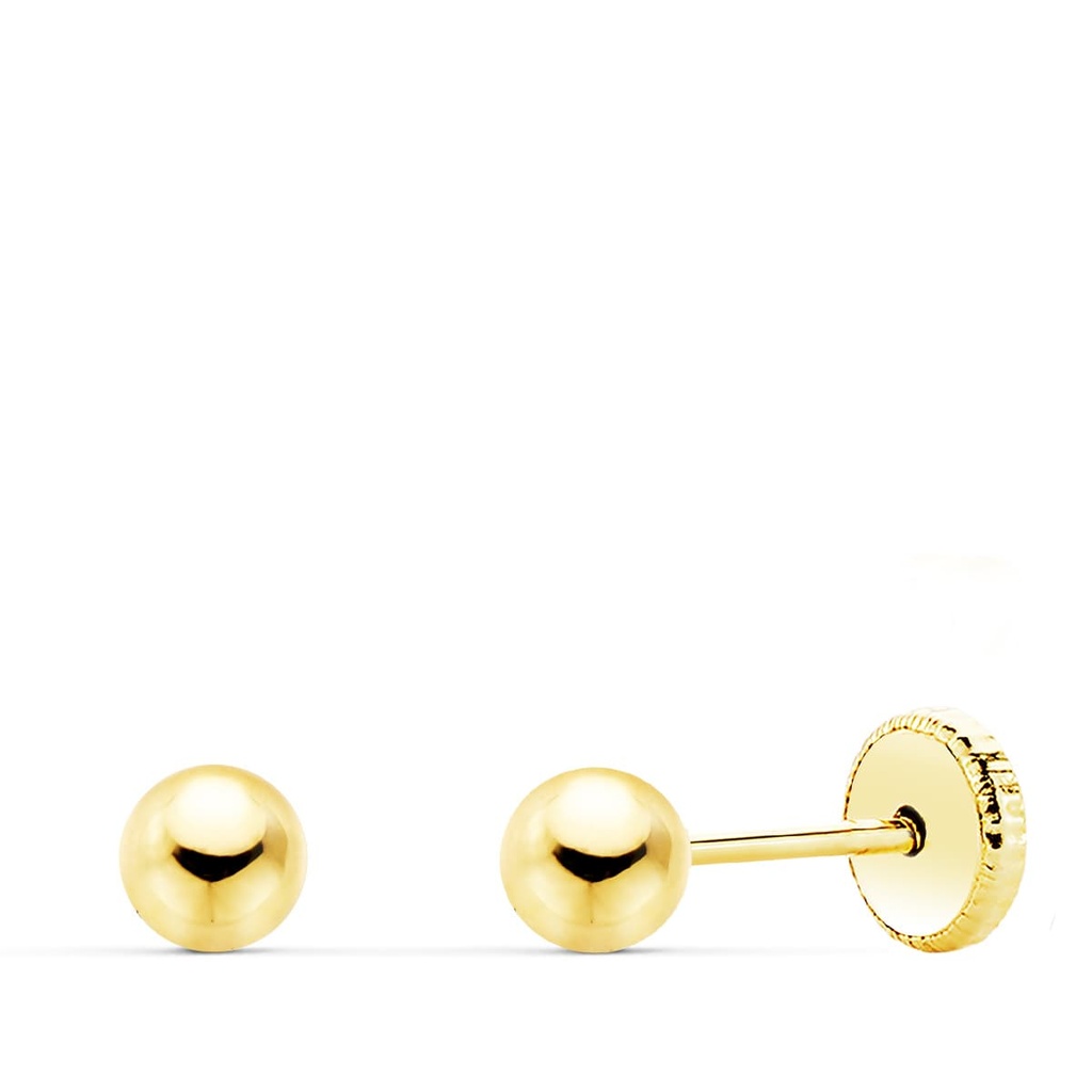 18K PENDIENTES ORO AMARILLO BOLA LISA 4 MM CIERRE ROSCA