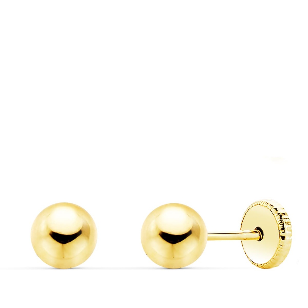 18K PENDIENTES ORO AMARILLO BOLA LISA 5 MM CIERRE ROSCA