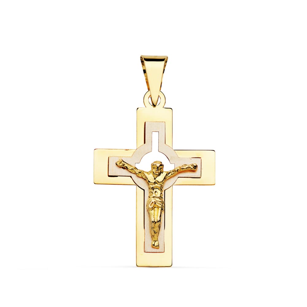 18K CRUZ CON CRISTO BICOLOR 27X18 MM