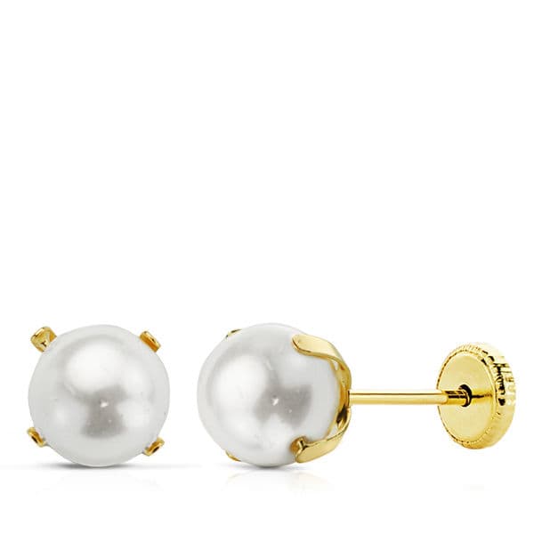 18K PENDIENTES ORO AMARILLO PERLA 6 MM4 PATILLAS ROSCA