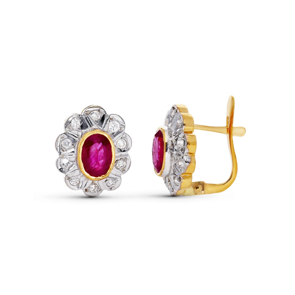 18K PENDIENTES ORO PIEDRA OVAL Y CIRCONITAS