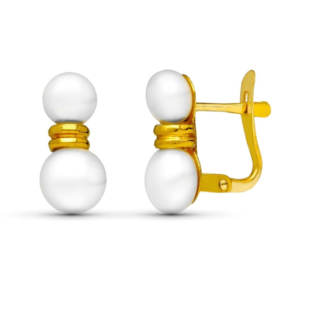 18K PENDIENTES ORO AMARILLO TU Y YO PERLA 12X5 MM