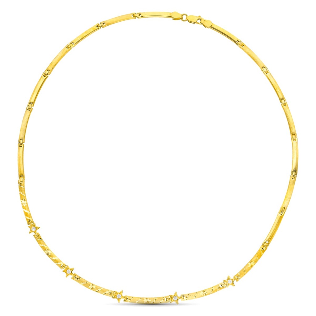 18K GARGANTILLA ORO AMARILLO MATE Y BRILLO CON CIRCONITAS Y TRAMOS TALLADOS