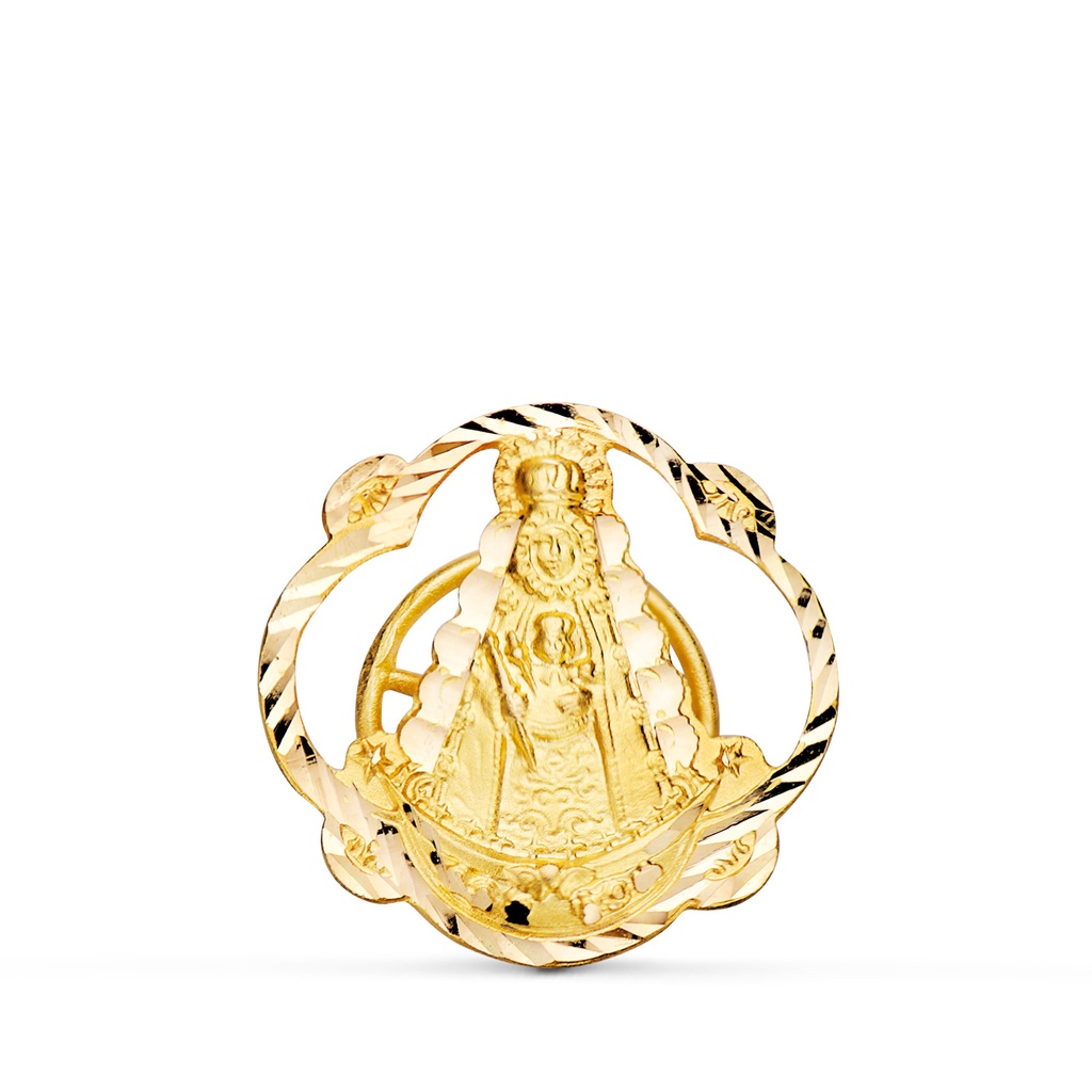 18K SOLAPA ORO AMARILLO VIRGEN DEL ROCIO TALLADA 20X20 MM