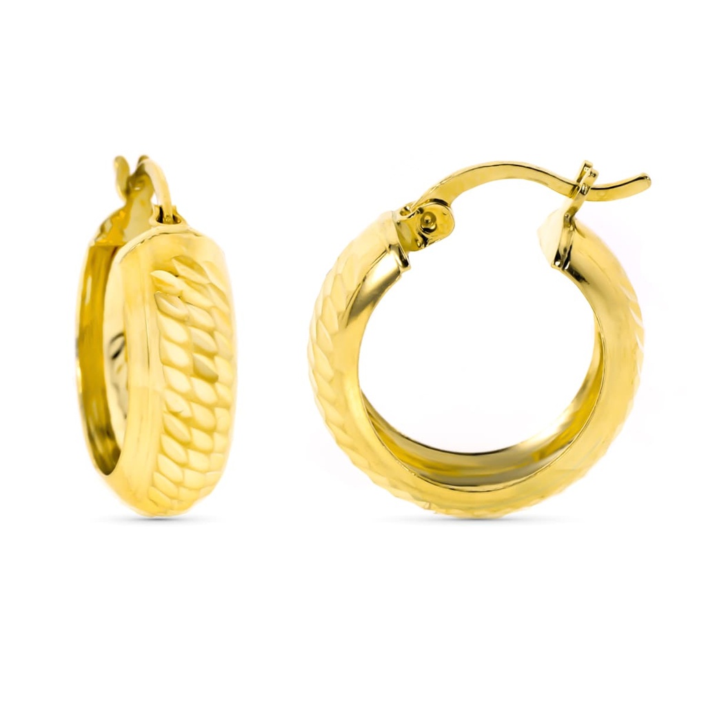 18K AROS ORO AMARILLO HUECOS Y TALLADOS. 17X6 MM
