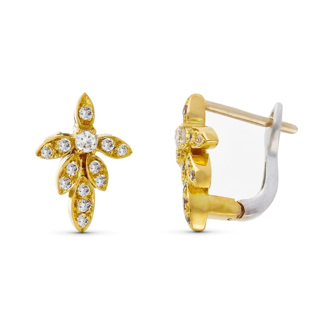 18K PENDIENTES ORO BICOLOR HOJITAS CIRCONITAS CATALAN