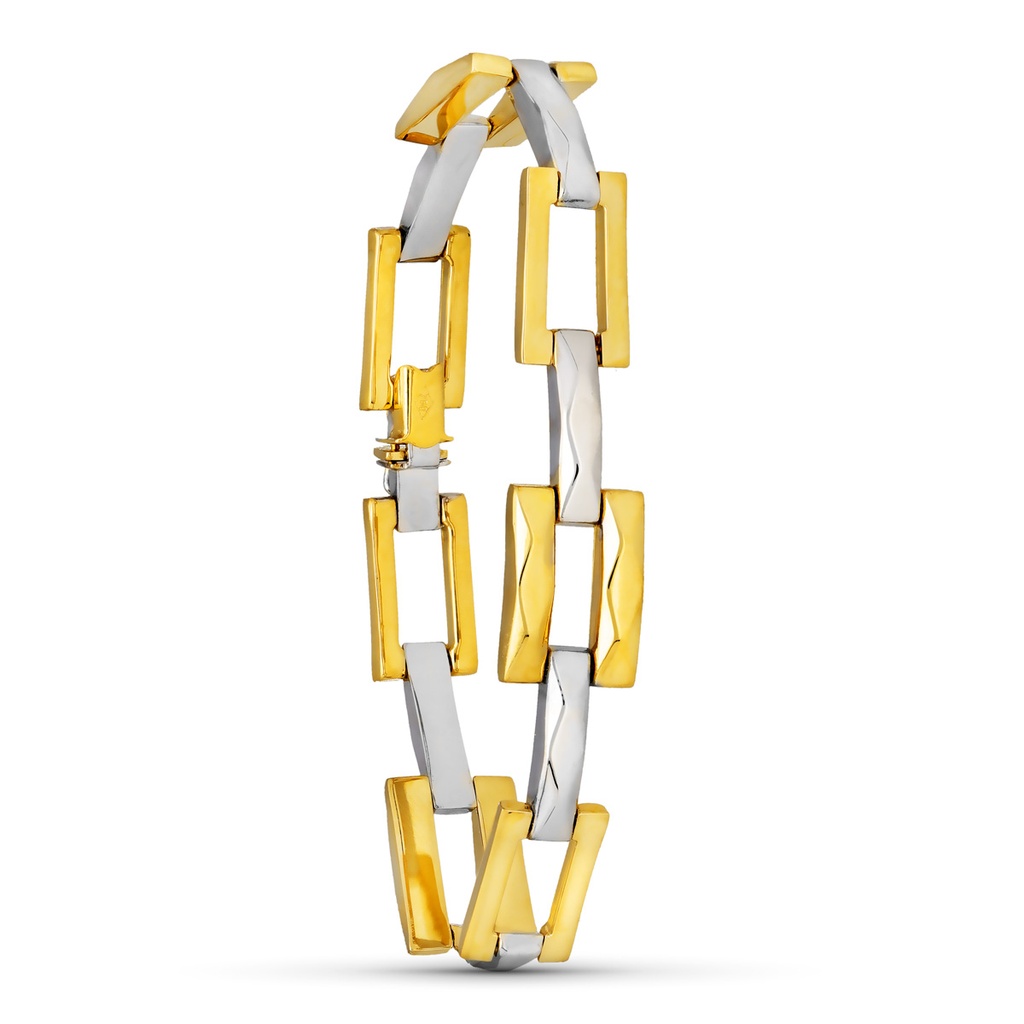 18K PULSERA ORO BICOLOR ESLABONES RECTANGULARES