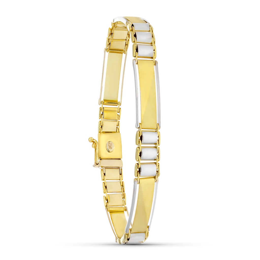 18K PULSERA ORO BICOLOR CABALLERO MATE Y BRILLO CRO