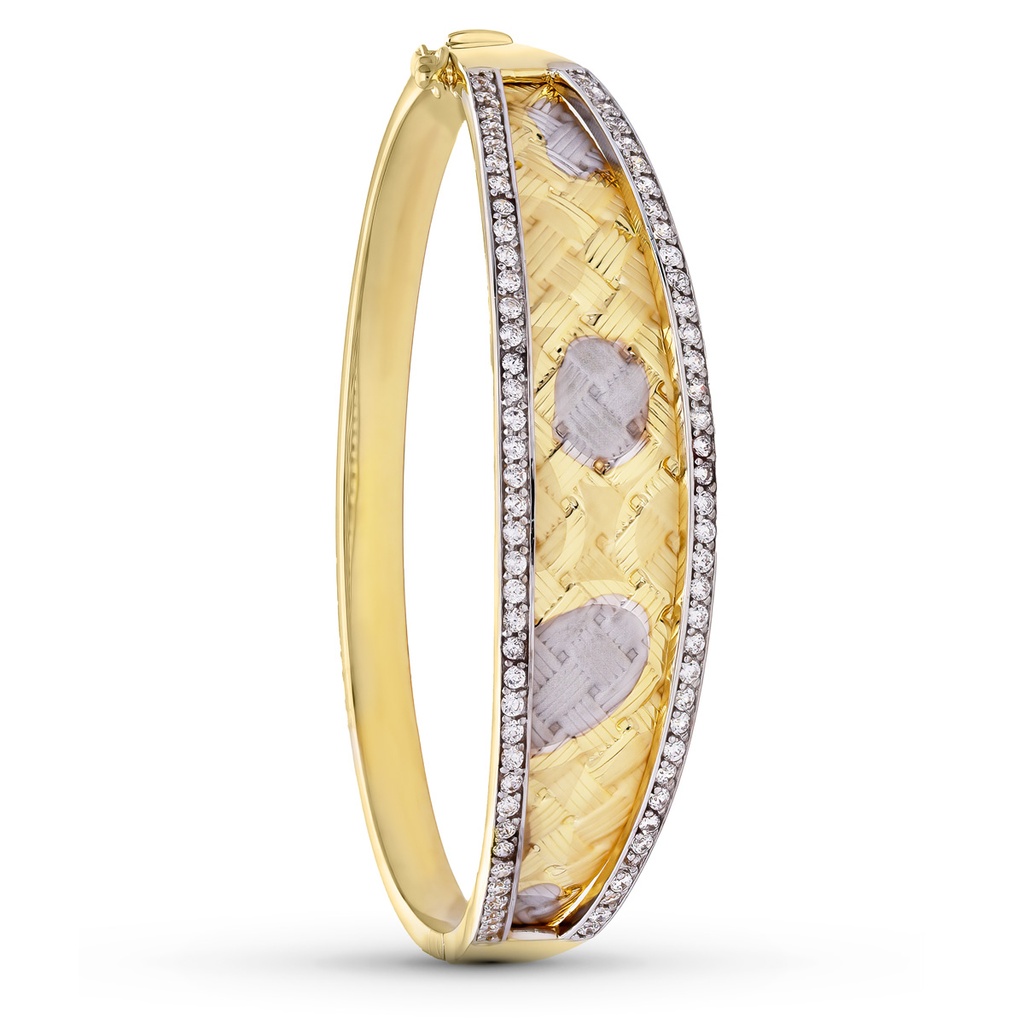 18K PULSERA RIGIDA ORO BICOLOR CIRCONITAS MATE BRILLO