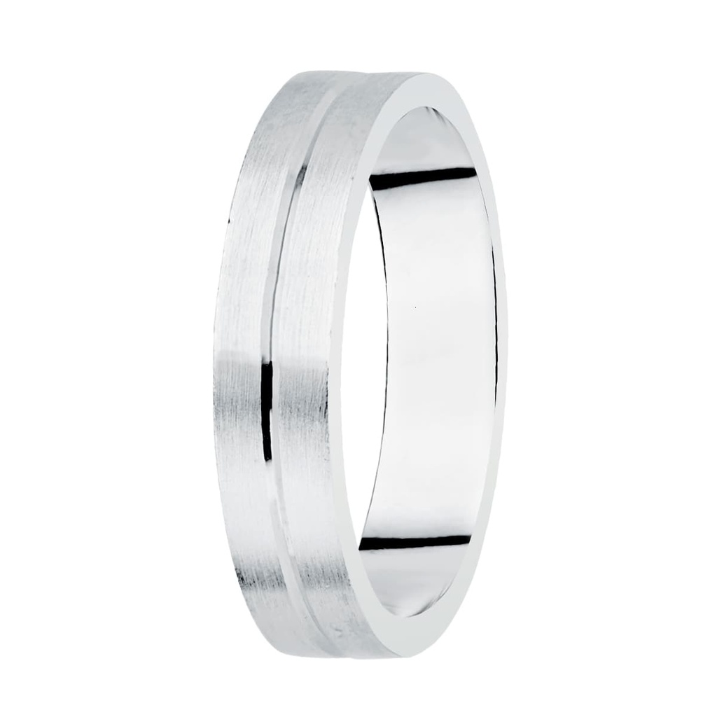 18K ALIANZA ORO BLANCO MATIZADA Y FILO CENTRAL BRILLO 5MM