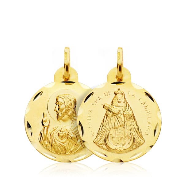 18K ESCAPULARIO CORAZON DE JESUS VIRGEN DE LA CANDELARIA 18 MM