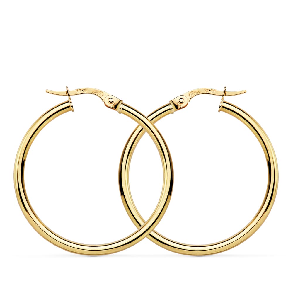18K AROS ORO AMARILLO REDONDOS HUECOS 28X2 MM