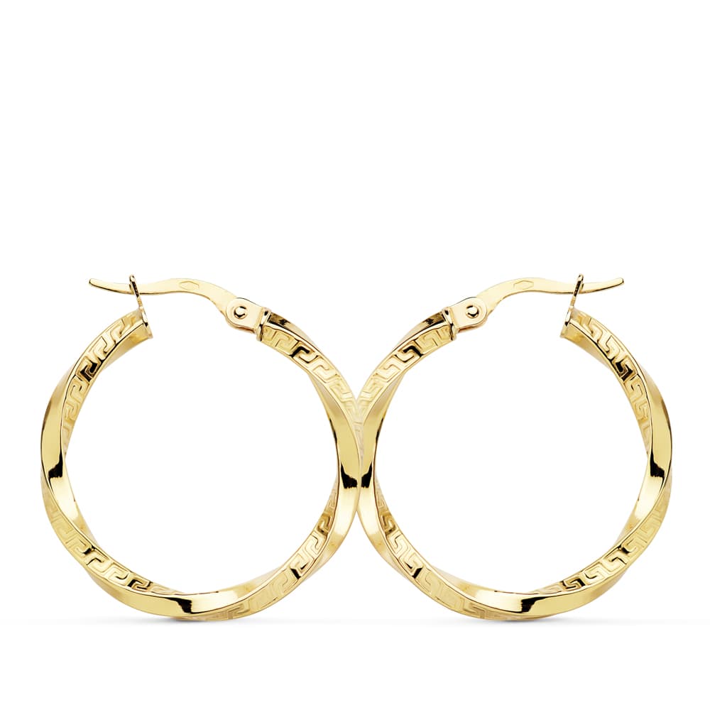 18K AROS ORO AMARILLO RELIADOS GRECA 25X2.5 MM