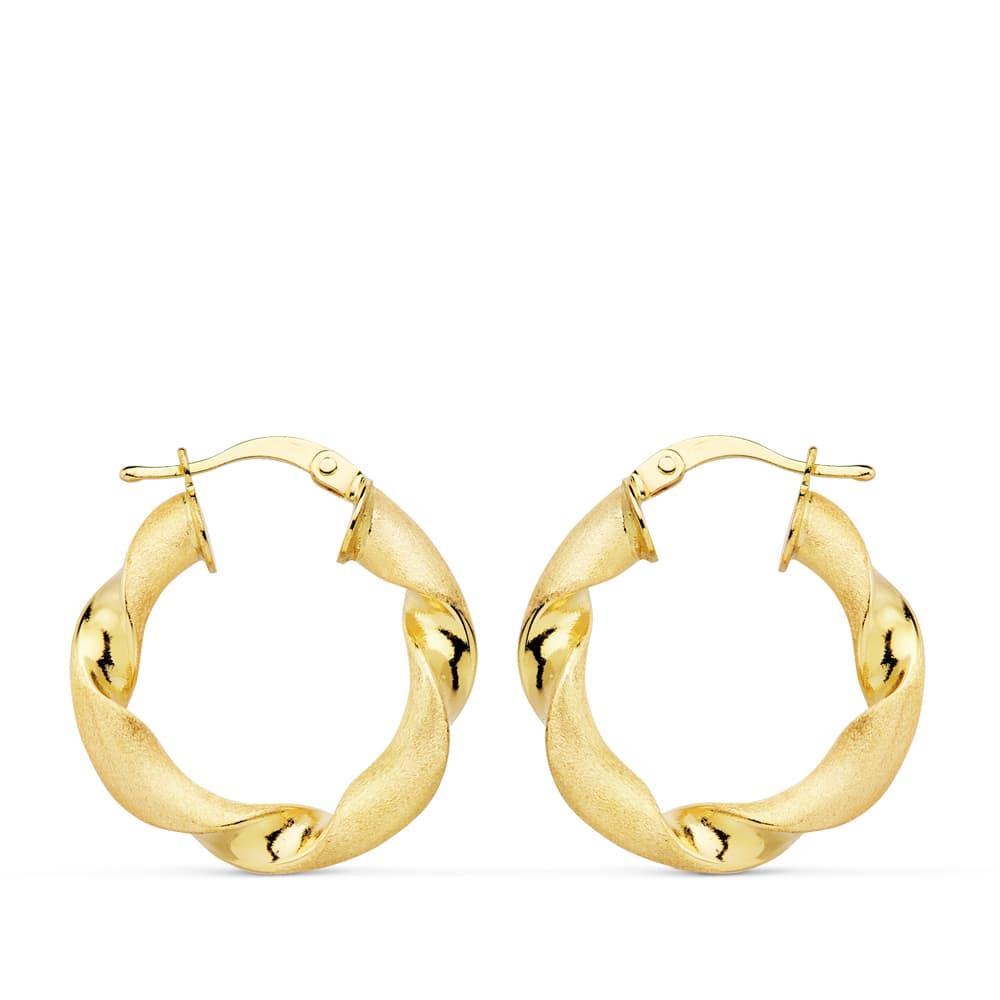 18K AROS ORO AMARILLO MATE Y BRILLO HUECOS 24 MM