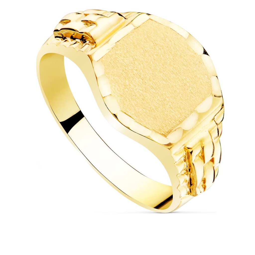 18K SELLO MACIZO CABALLERO ORO AMARILLO TALLADO CABEZA OVAL 13X12 MM