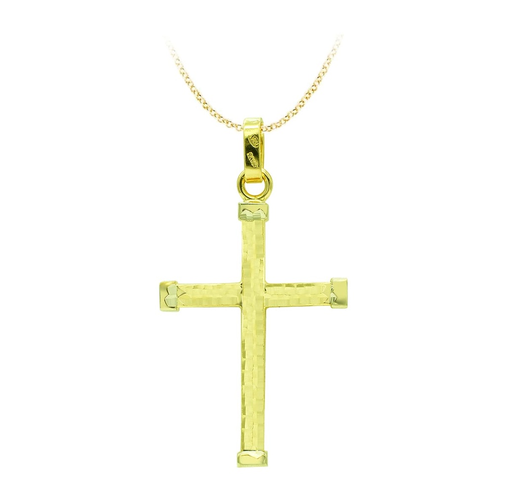 18K CRUZ ORO AMARILLO HUECA BICOLOR 39X24 MM