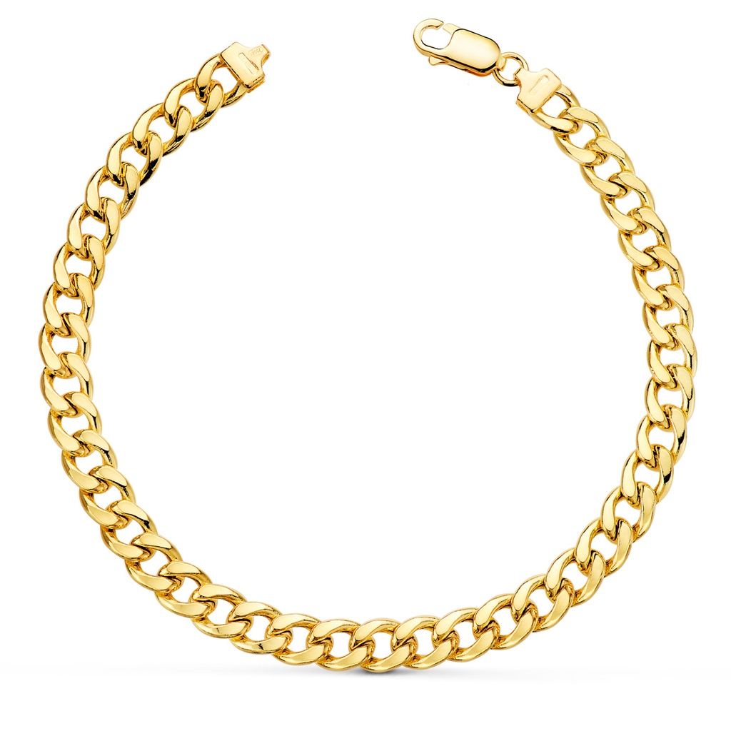 18K PULSERA ORO AMARILLO BARBADA HUECA ANCHO: 6MM LARGO: 20 CM