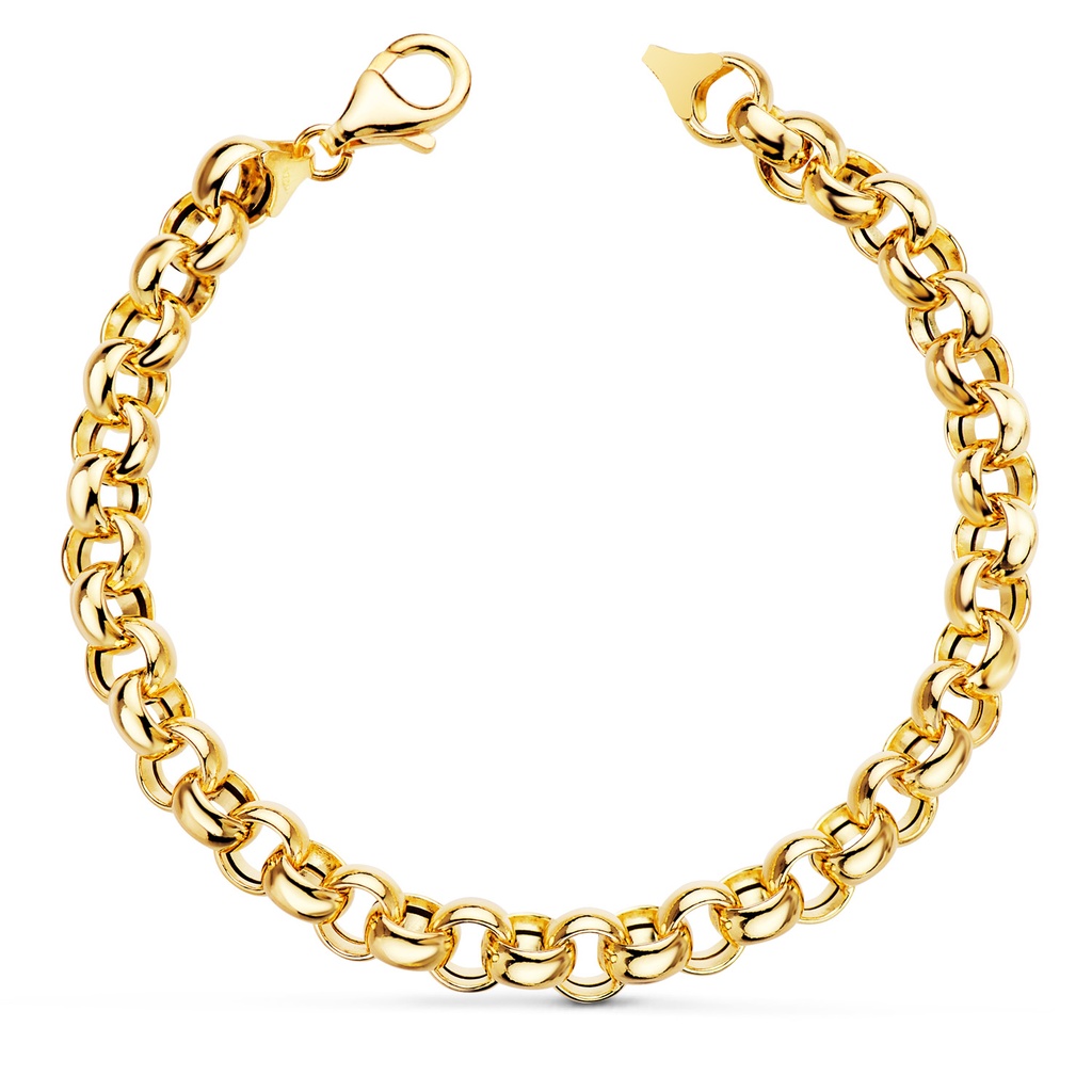 18K PULSERA ORO AMARILLO ROLO HUECA ANCHO 7 MM LARGO 19 CM