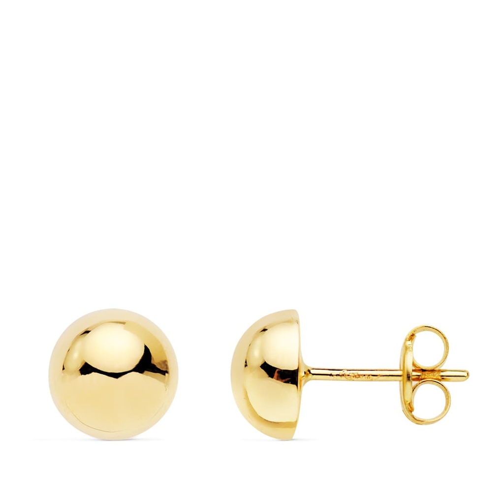 18K PENDIENTES ORO AMARILLO MEDIA BOLA LISA 7 MM CIERRE PRESION
