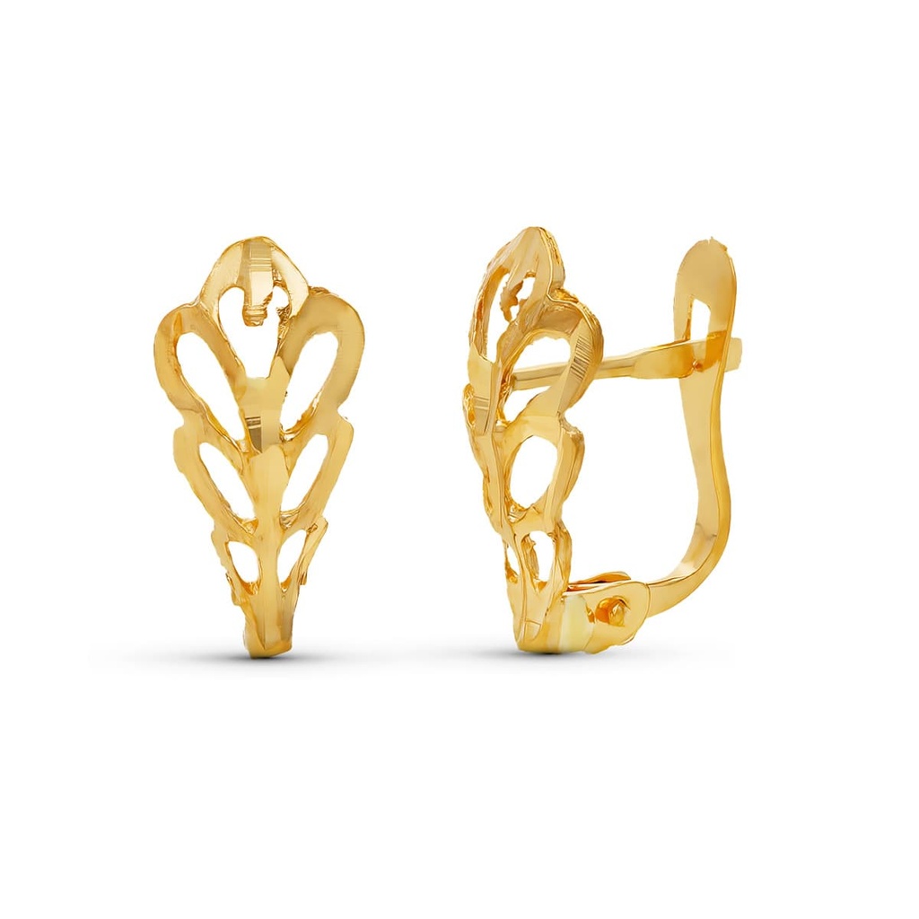 18K PENDIENTES HOJA CALADA 12X6 MM