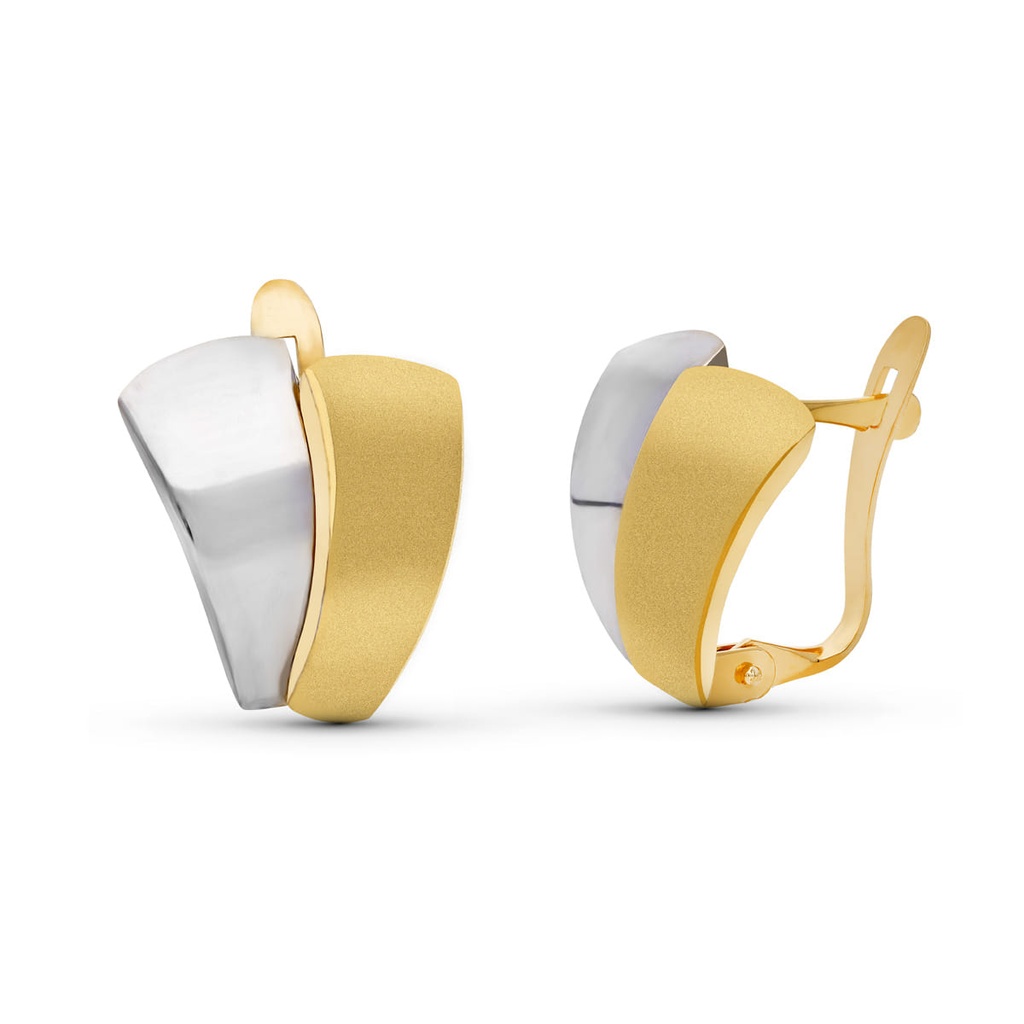 18K PENDIENTES ORO BICOLOR PIÑA RODIO. 13 MM