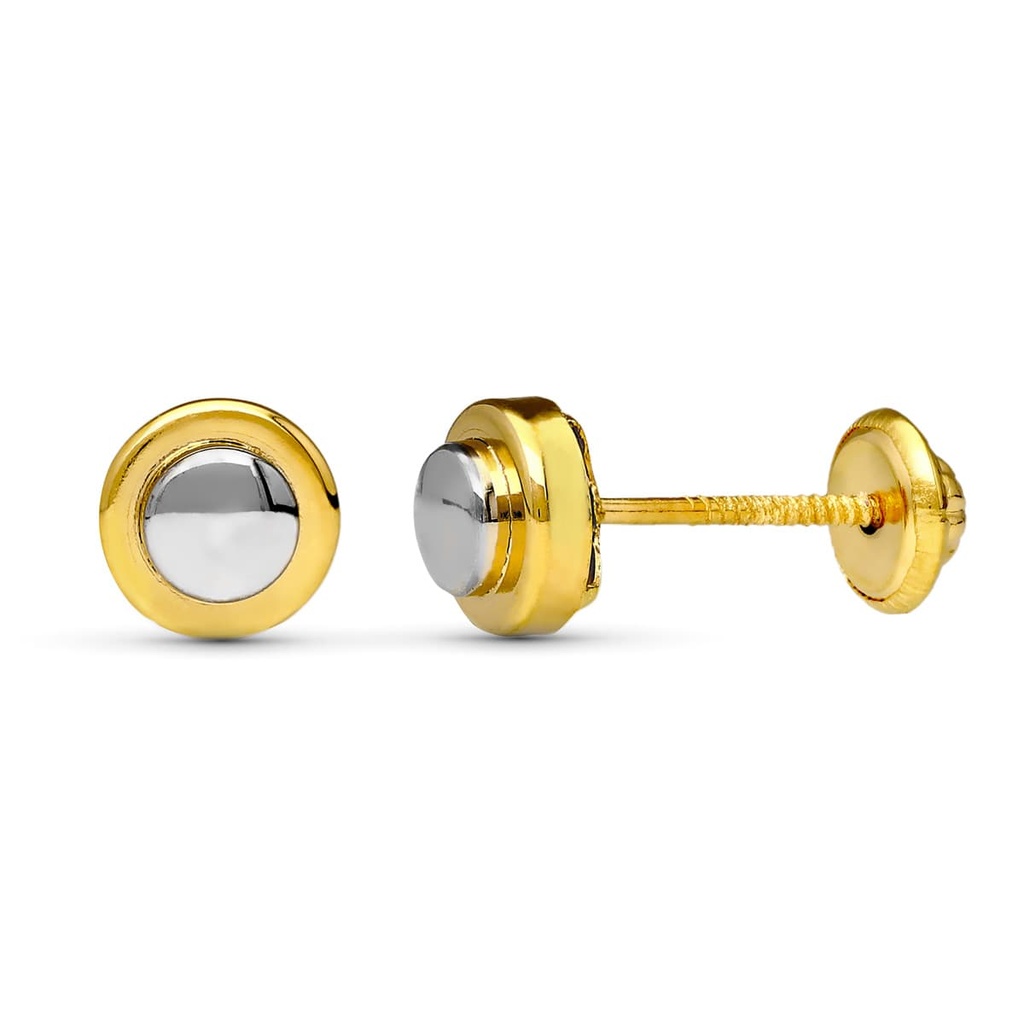 18K PENDIENTES ORO BICOLOR REDONDOS 6 MM