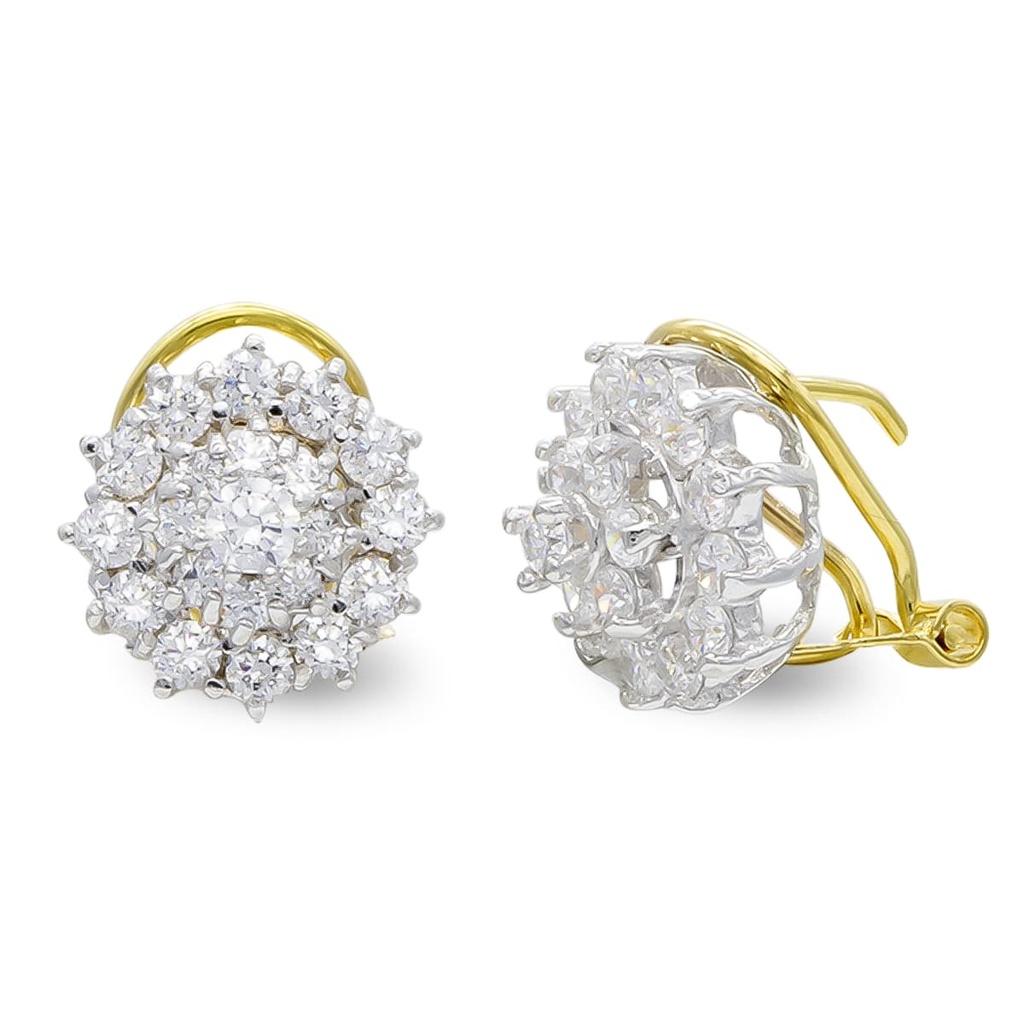 18K PENDIENTES ORO BICOLOR CUAJO CIRCONITAS 11X11 MM