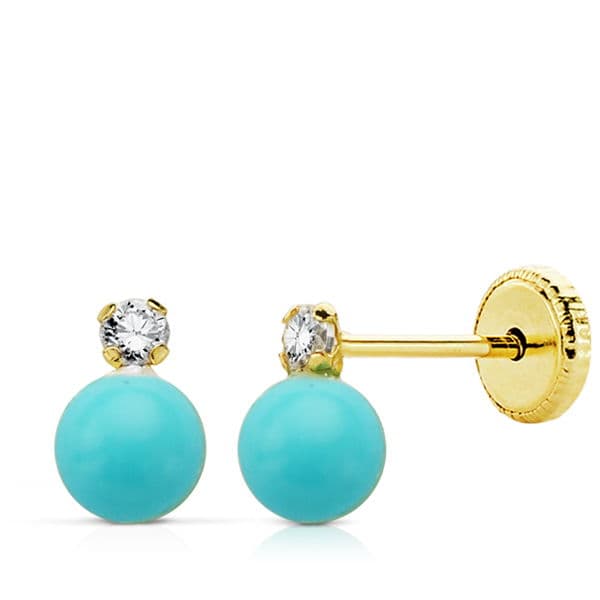 18K PENDIENTES ORO AMARILLO TURQUESA CIRCONITA 6X4 MM