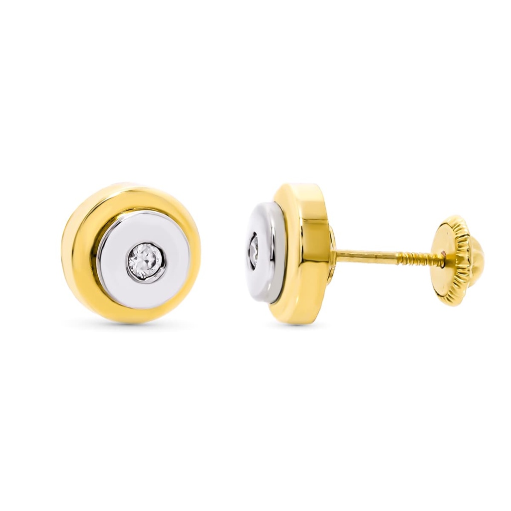 18K PENDIENTES ORO BICOLOR REDONDOS 8 MM CIERRE ROSCA