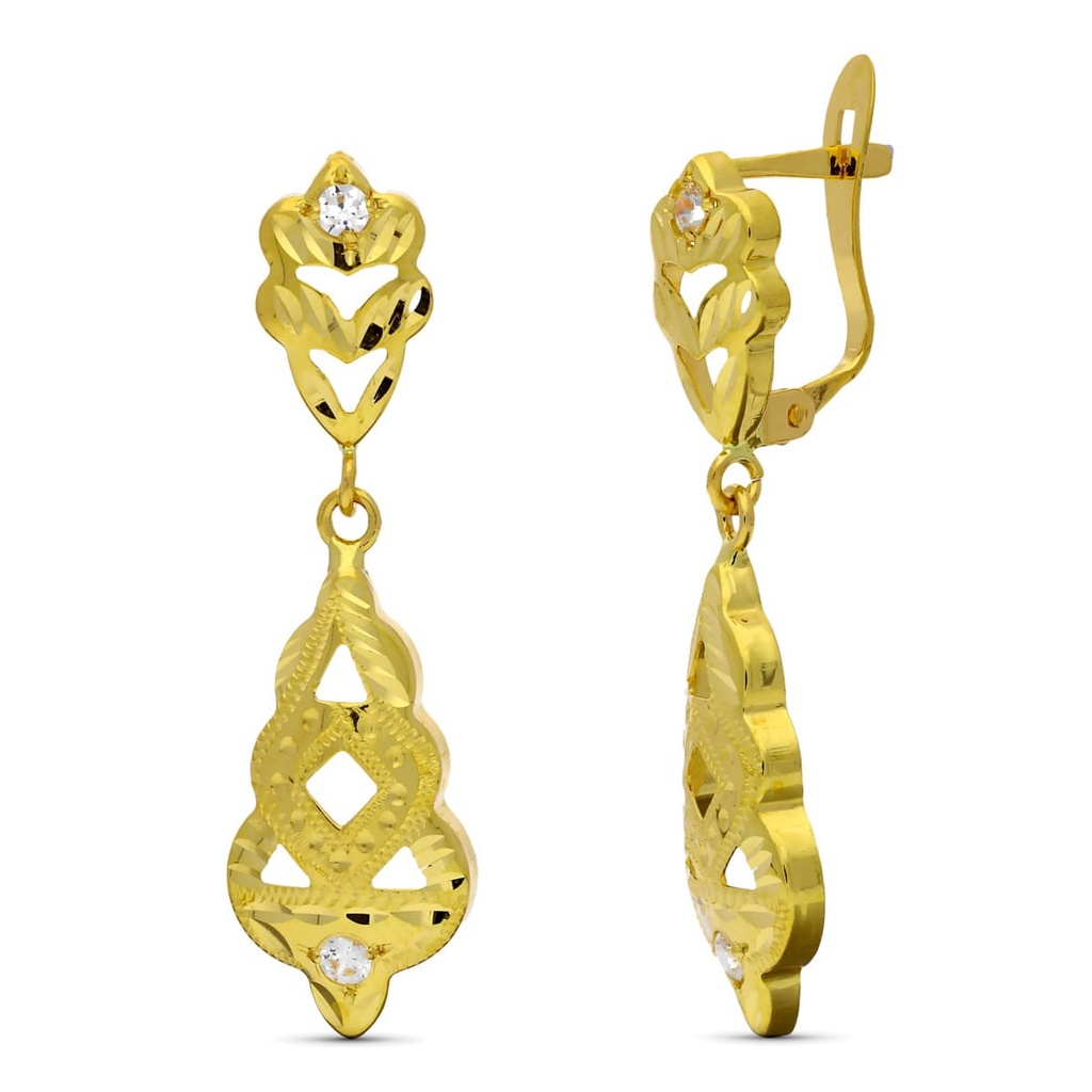 18K PENDIENTES DOS CUERPOS CIGARRON TALLADO CON CIRCONITAS 31X10 MM CATALAN