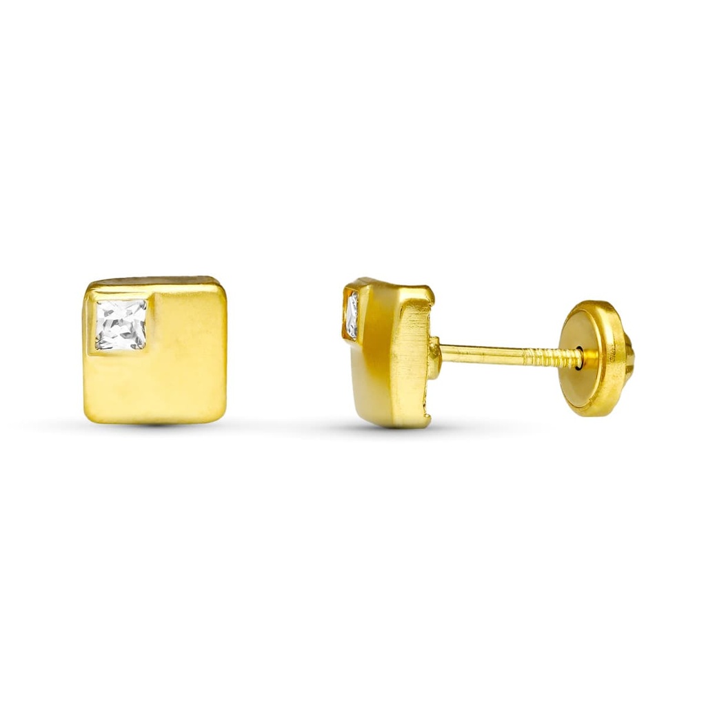 18K PENDIENTES ORO AMARILLO ROSCA CUADRADOS 6X6 MM