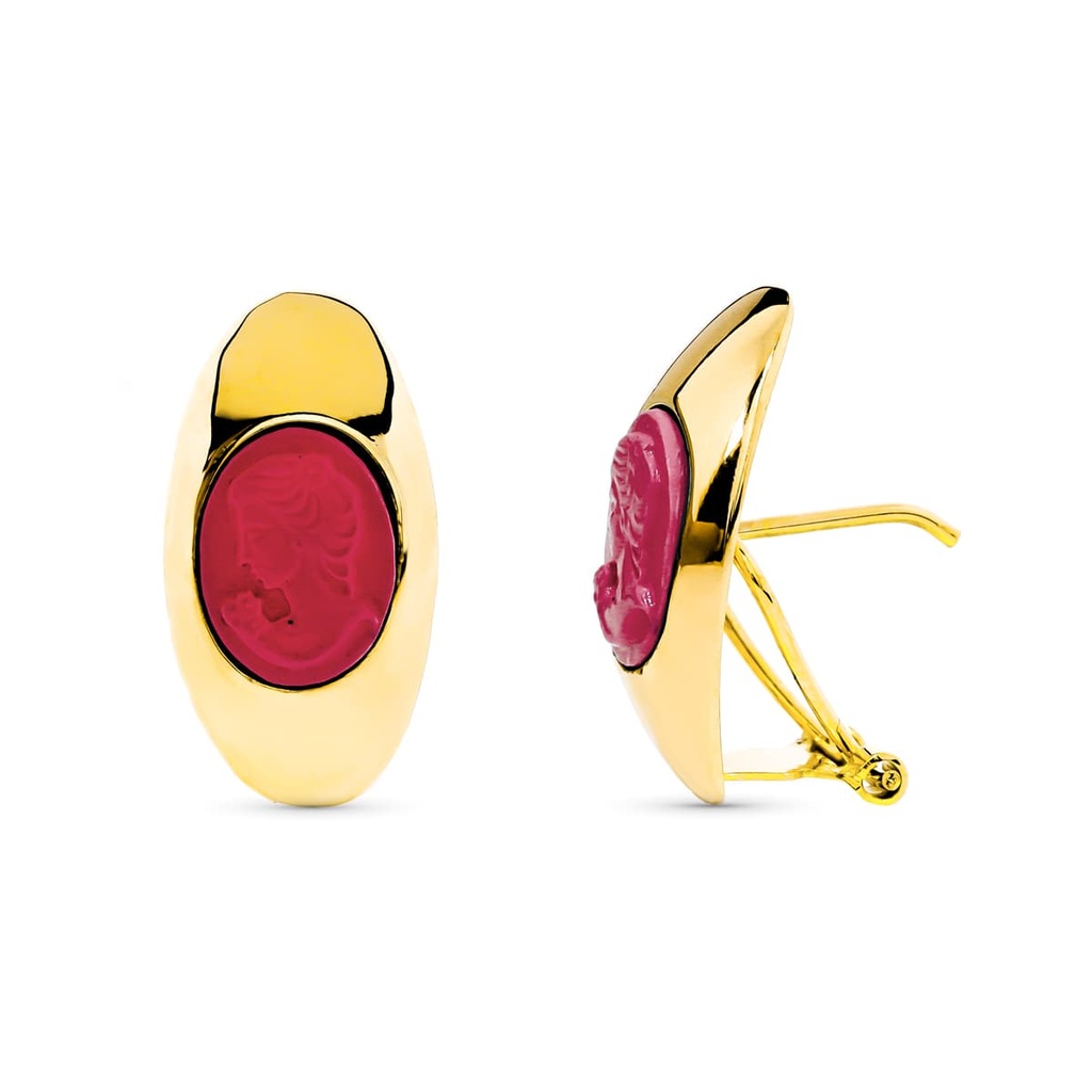 18K PENDIENTES ORO AMARILLO CAMAFEO CORAL