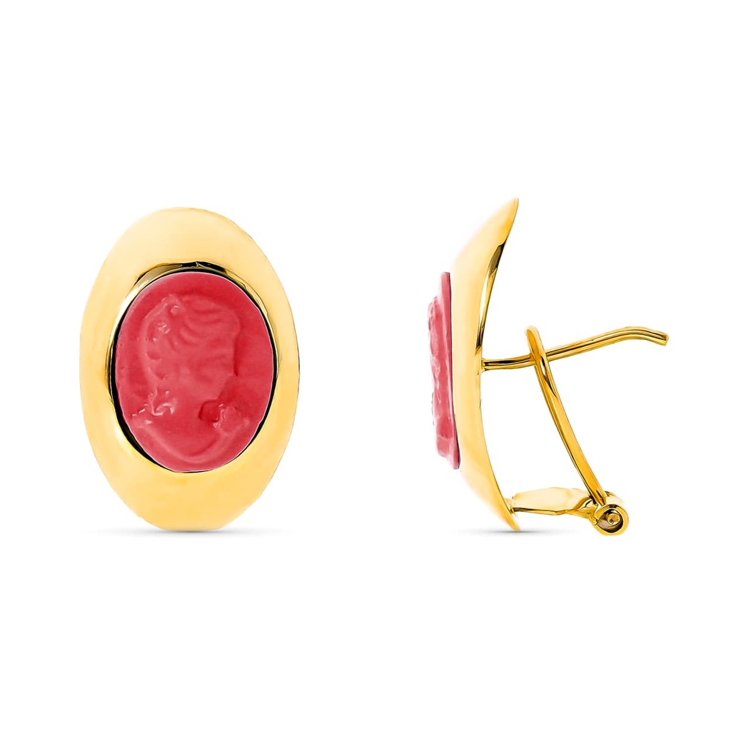 18K PENDIENTES ORO AMARILLO CAMAFEO CORALINA 20X13 MM