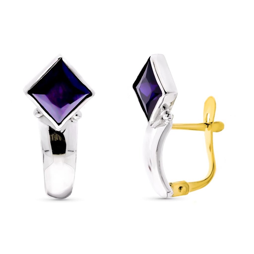 18K PENDIENTES ORO BLANCO CON PIEDRA DE COLOR