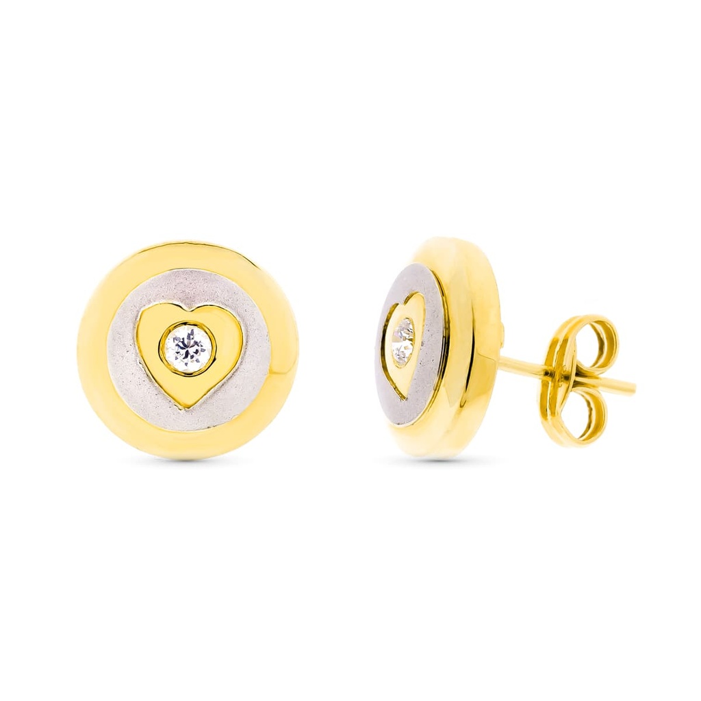 18K PENDIENTES ORO BICOLOR MATE Y BRILLO REDONDOS 11 MM