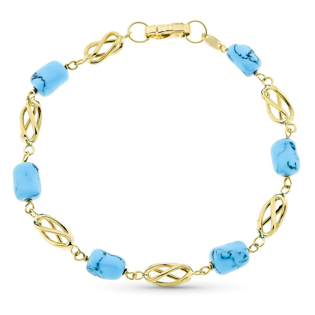 18K PULSERA ORO AMARILLO JAULA Y TURQUESA 19 CM